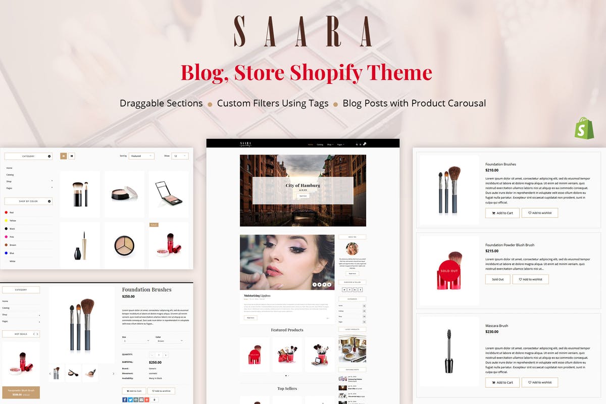 女性化妆品外贸网站Shopify主题模板素材中国精选 Saara – Blog, Store Shopify Theme插图