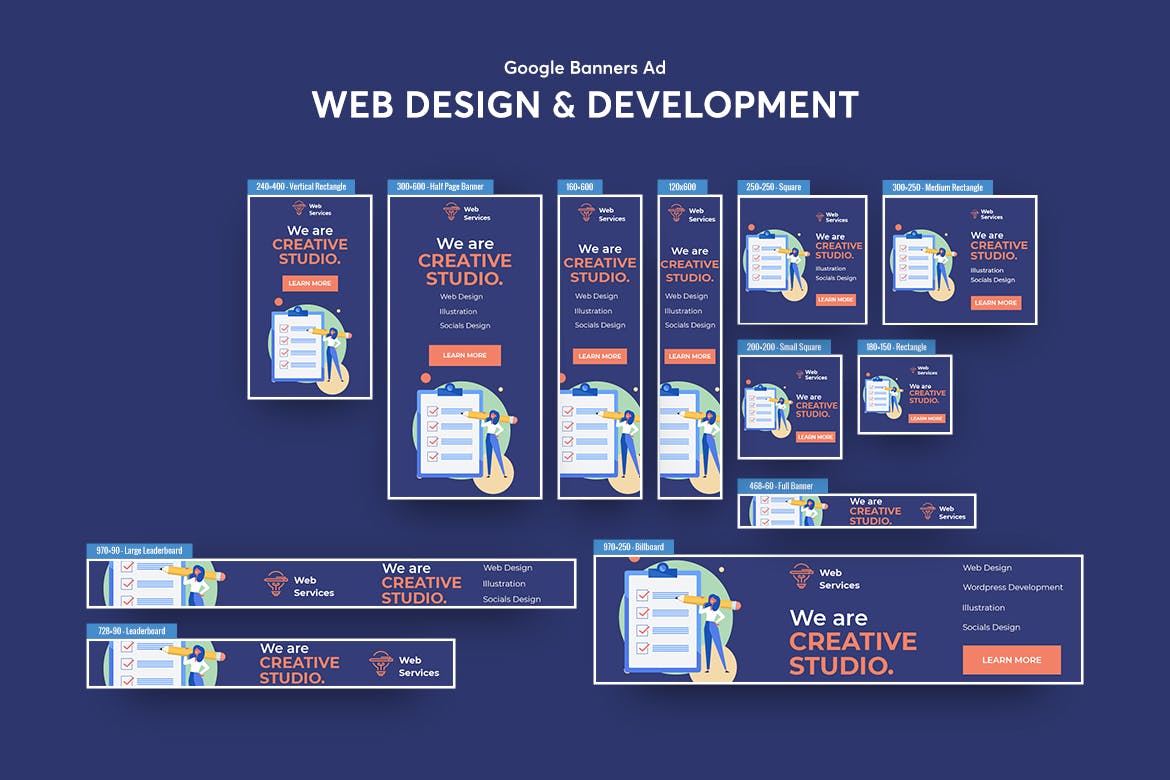 网站设计/开发服务商广告Banner设计套装v1 Web Design & Development Services Banners Ad插图(1)