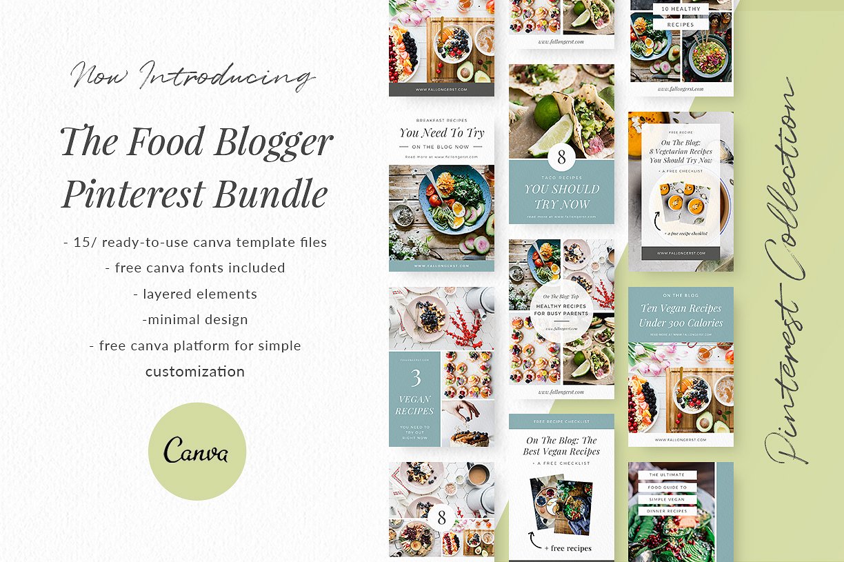 时髦的食物博客Canva模板16图库精选下载 Food Blogger Pinterest Templates [jpg,pdf]插图(1)