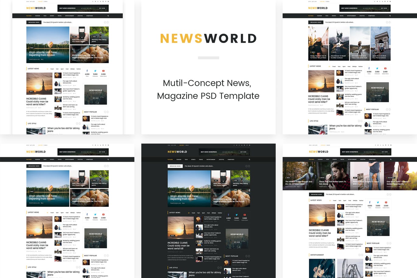 新闻资讯杂志类网站设计HTML模板非凡图库精选 Newsworld | Mutil-Concept Magazine HTML5 Template插图
