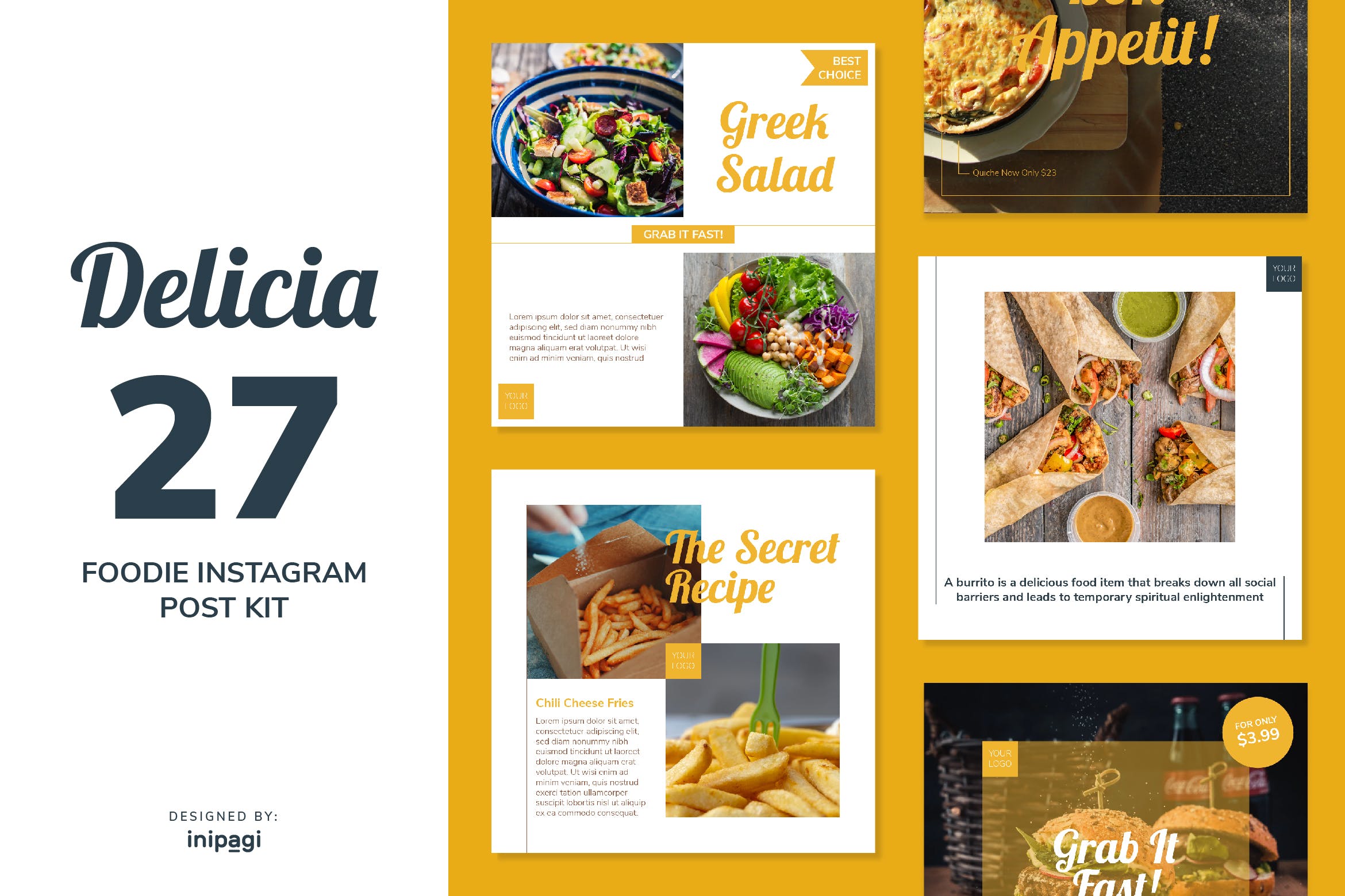 西餐美食品牌Instagram社交推广设计素材 DELICIA – Instagram Post Kit插图