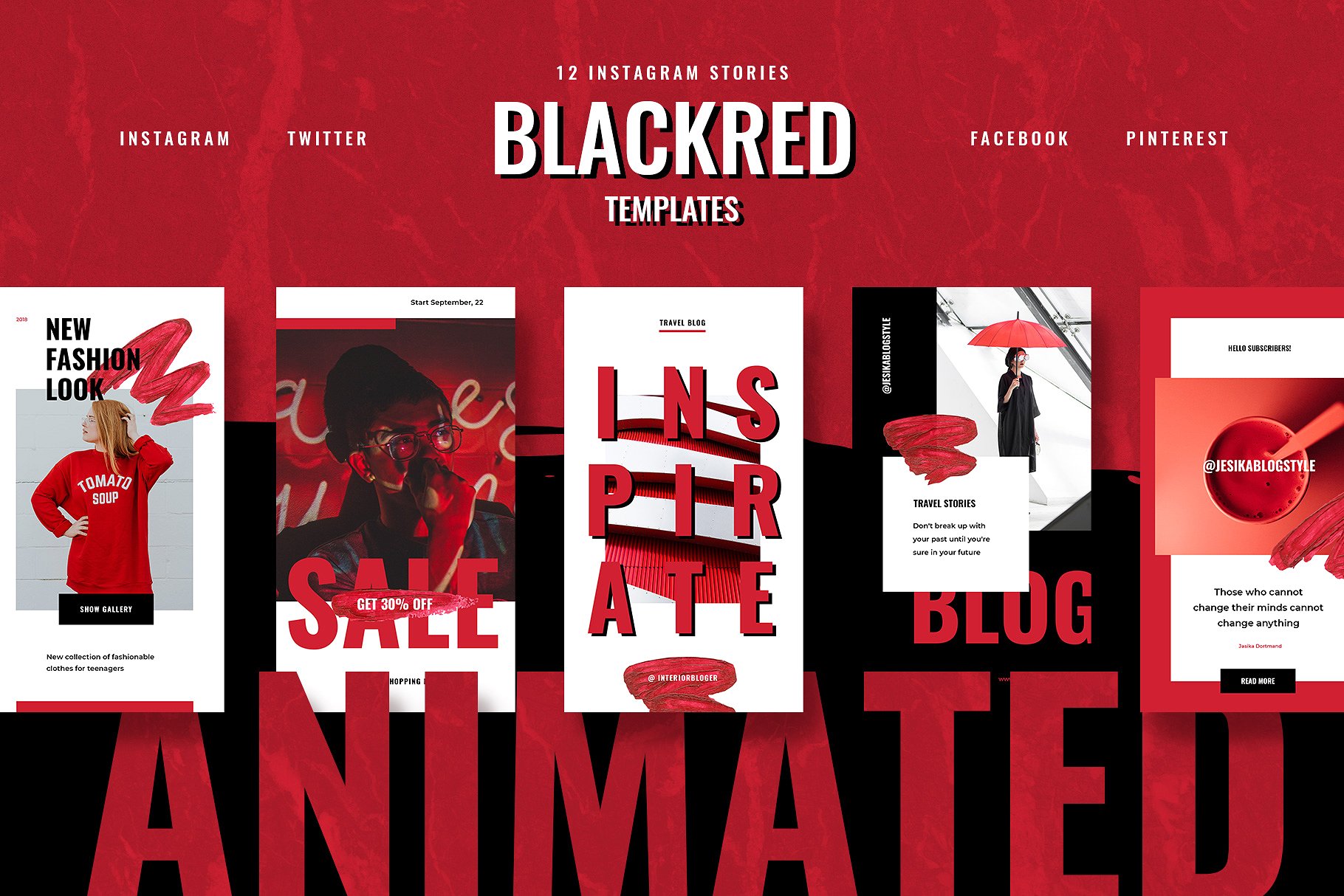 色彩活泼的红黑配色Ins故事贴图模板16设计网精选 ANIMATED Blackred Instagram Stories插图