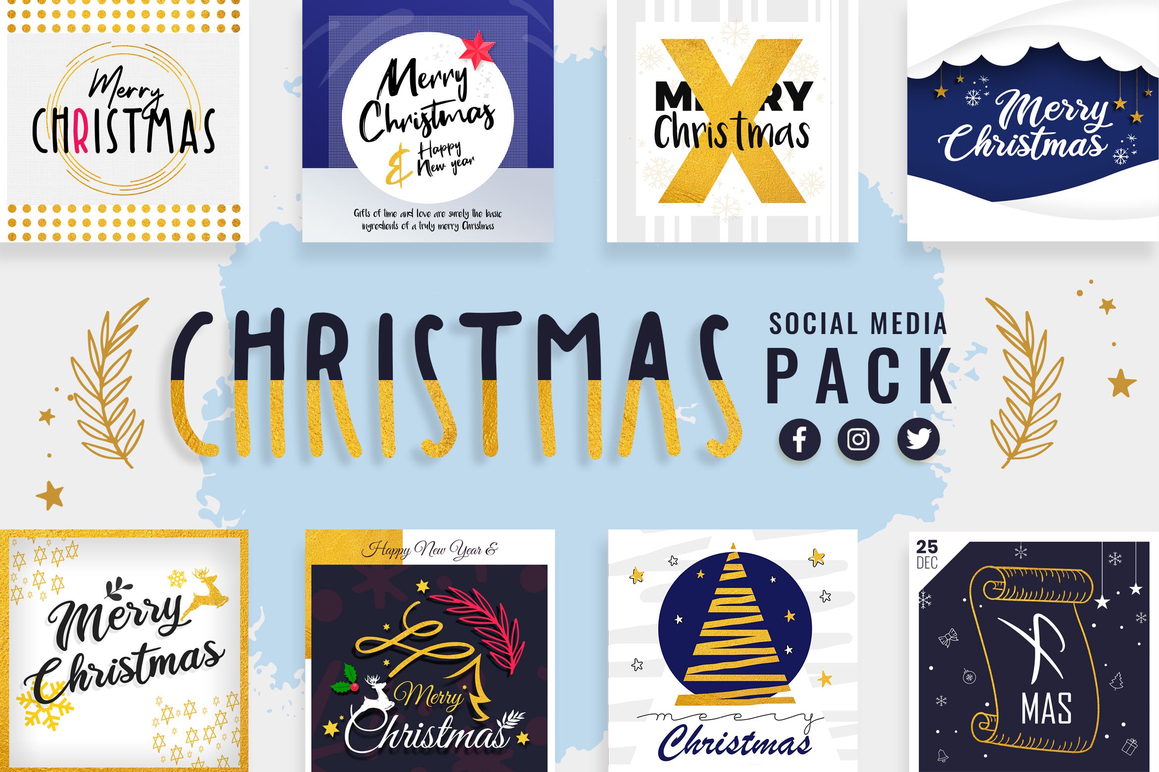 社交媒体自媒体圣诞节祝语贴图设计模板非凡图库精选 Christmas Social Media Templates插图