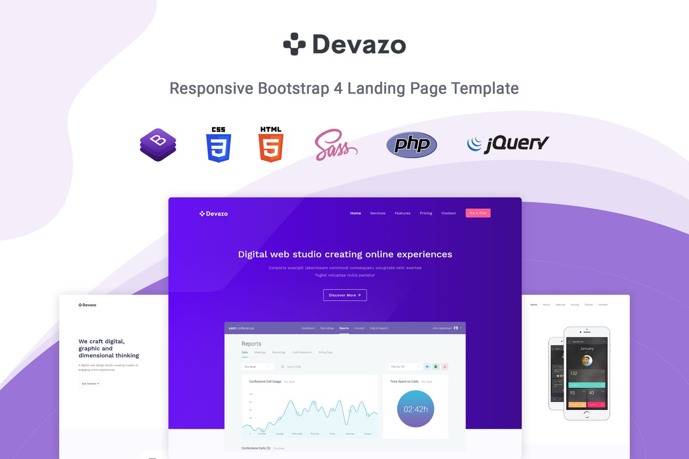 Bootstrap框架响应式多用途HTML网站模板16设计网精选 Devazo – Landing Page Template插图
