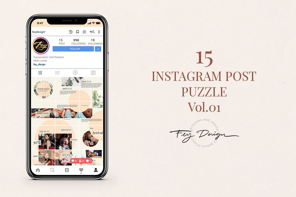 Instagram社交平台营销推广广告设计模板16设计网精选素材v01 Instagram Post Puzzle Vol.01插图(2)