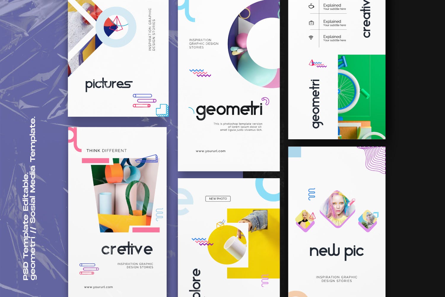 创意几何图形设计风格社交媒体素材包v1 Geometri – Pack 1 Social Media Kit Post+Stories插图(1)