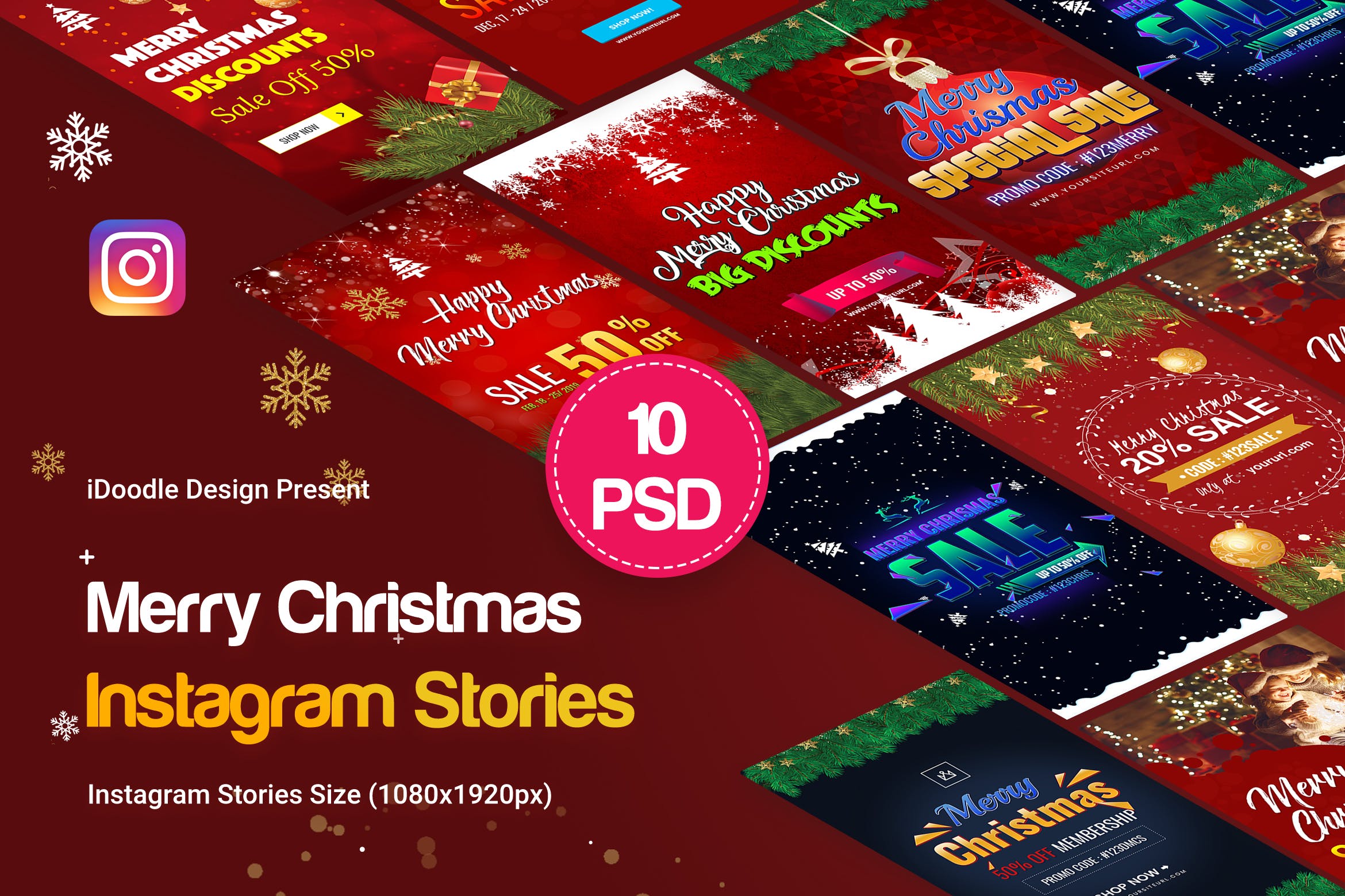 Instagram社交平台圣诞节促销活动广告设计模板素材库精选 Merry Christmas Instagram Stories插图