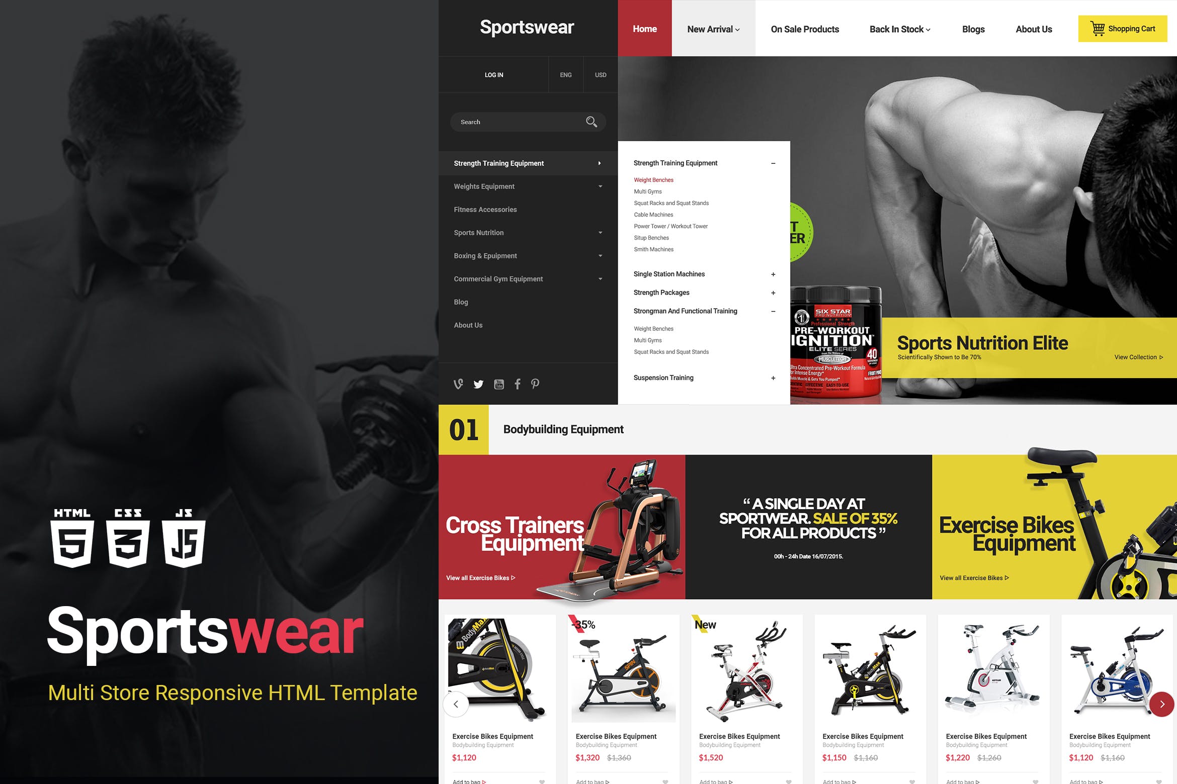 运动器械网上商城HTML模板素材中国精选素材 Sportwear | Multi Store Responsive HTML Template插图