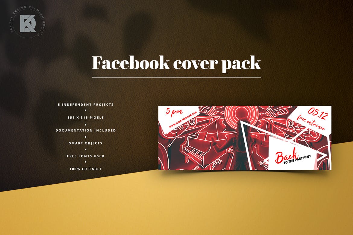 音乐节/音乐演出活动Facebook主页封面设计模板素材库精选 Music Facebook Cover Pack插图(4)