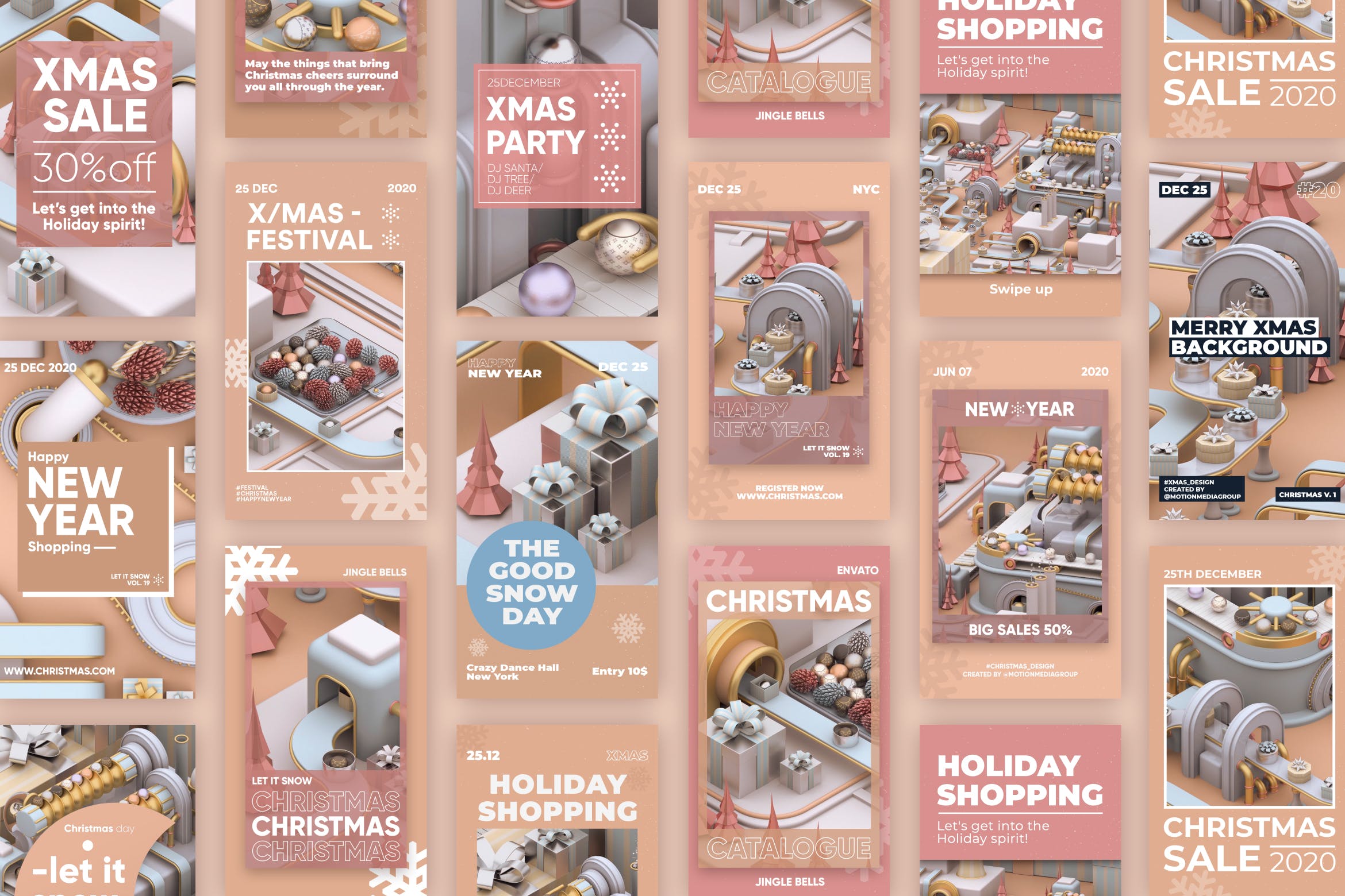 圣诞节3D建模工厂场景背景品牌故事/促销广告模板 Christmas Stories插图