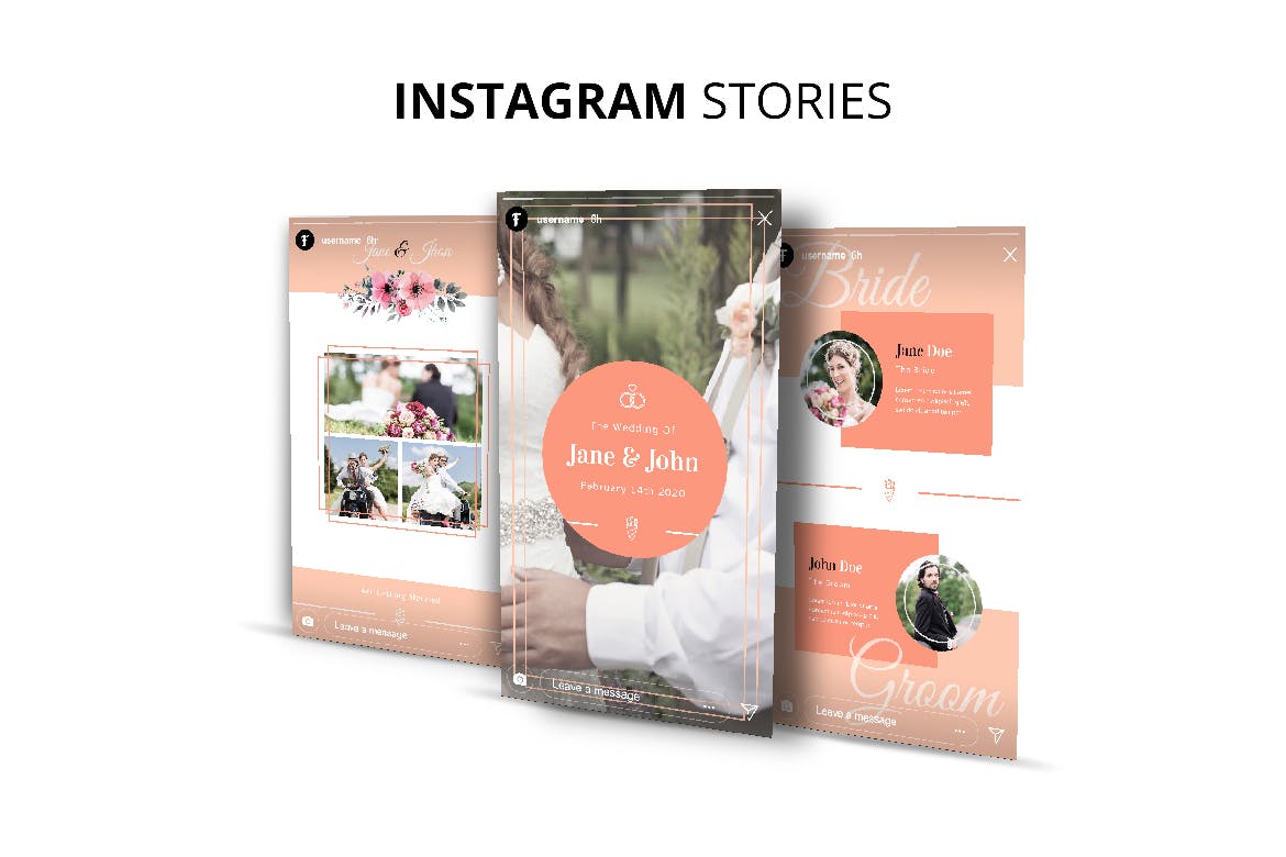 婚礼婚宴Instagram社交邀请函设计模板16图库精选 Wedding Instagram Kit Template插图(8)