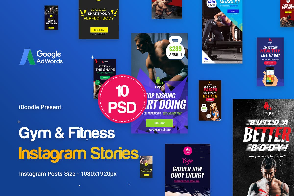 健身主题Instagram故事贴图PSD模板素材库精选 Gym & Fitness Instagram Stories – 10 PSD插图
