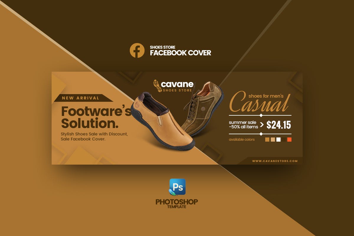 Cavane-品牌鞋店促销主题Facebook封面设计模板素材库精选 Cavane – Shoes Store Facebook Cover Template插图