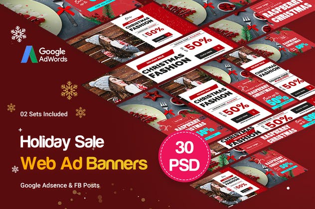 圣诞节假日主题促销广告Banner设计PSD模板 Holiday Sale Banners Ad插图(1)