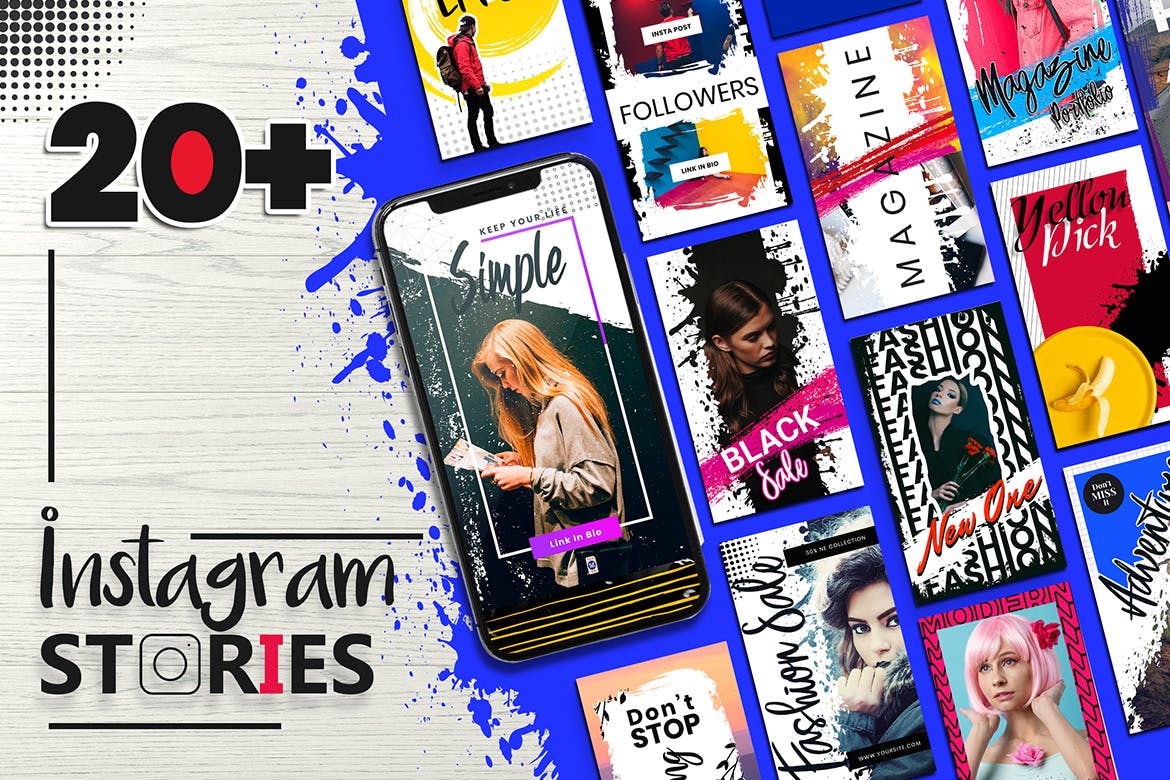 20+笔刷纹理设计风格Instagram社交品牌故事设计模板素材库精选 Instagram Stories Template插图(1)