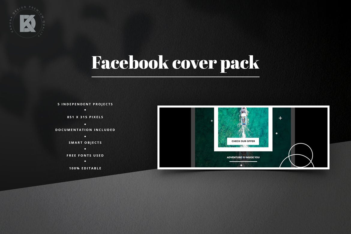 黑色背景Facebook主页封面设计模板素材库精选 Black Facebook Cover Pack插图(2)