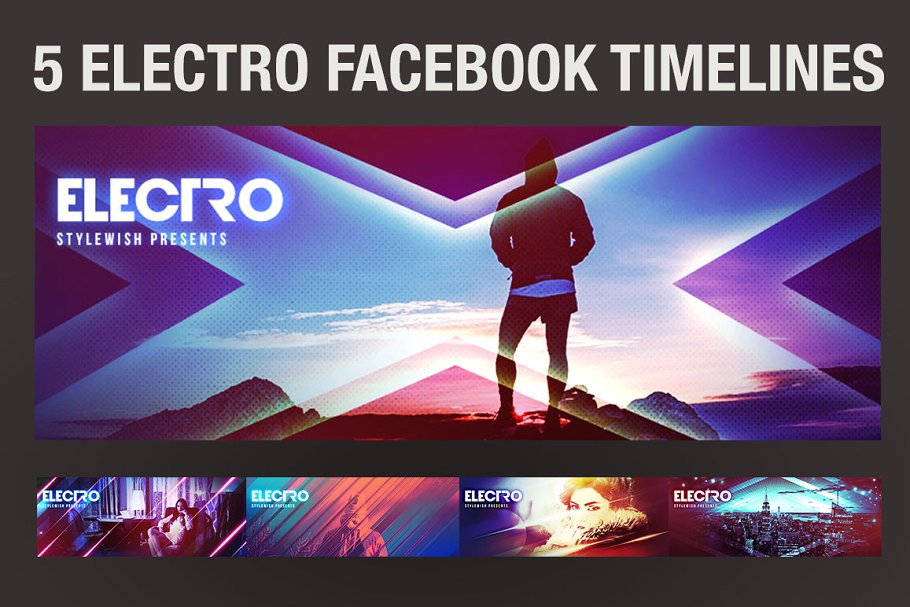 5款Electro风格Facebook时间轴模板素材库精选 5 Electro Facebook Timeline Covers插图