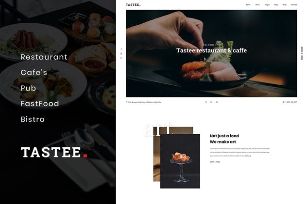 酒吧/咖啡厅/餐厅美食网站设计PSD模板素材中国精选 Tastee | Restaurant PSD Template插图(1)