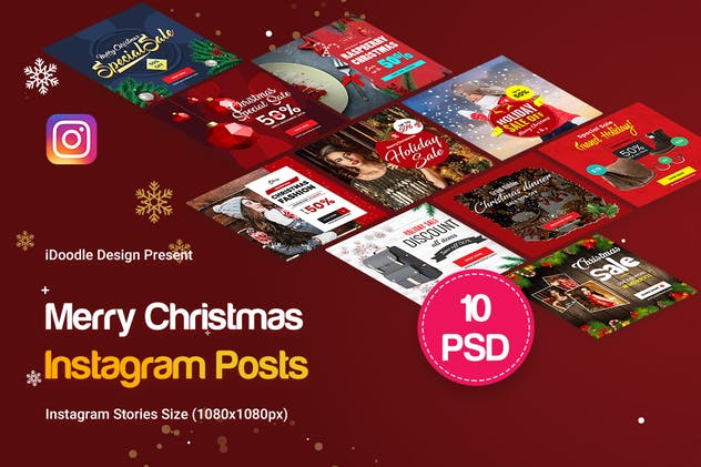 圣诞节假日折扣促销Instagram图片模板非凡图库精选 Holiday Sale, Christmas Instagram Posts插图(1)