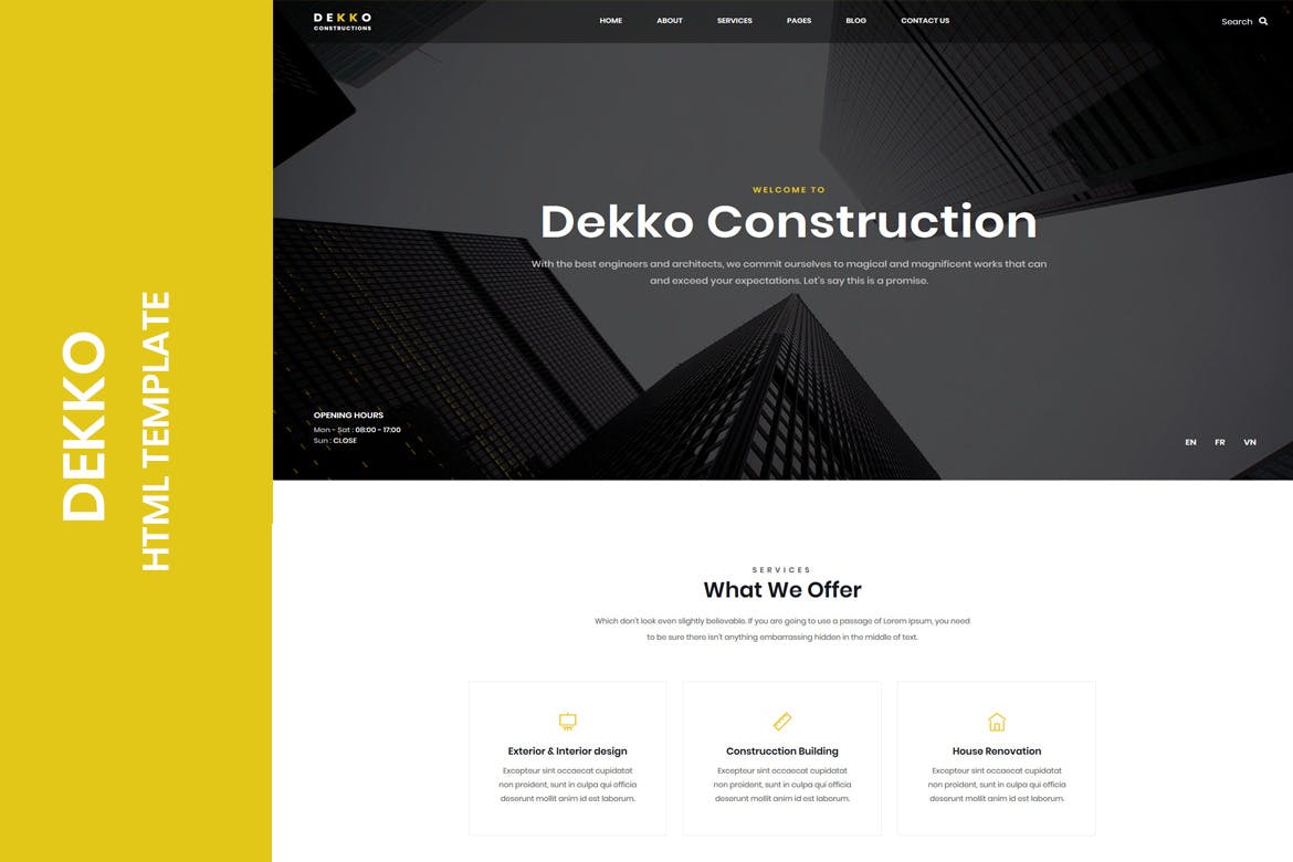 建筑公司企业网站建设HTML5模板素材库精选 Dekko – Construction HTML5 Template插图(1)