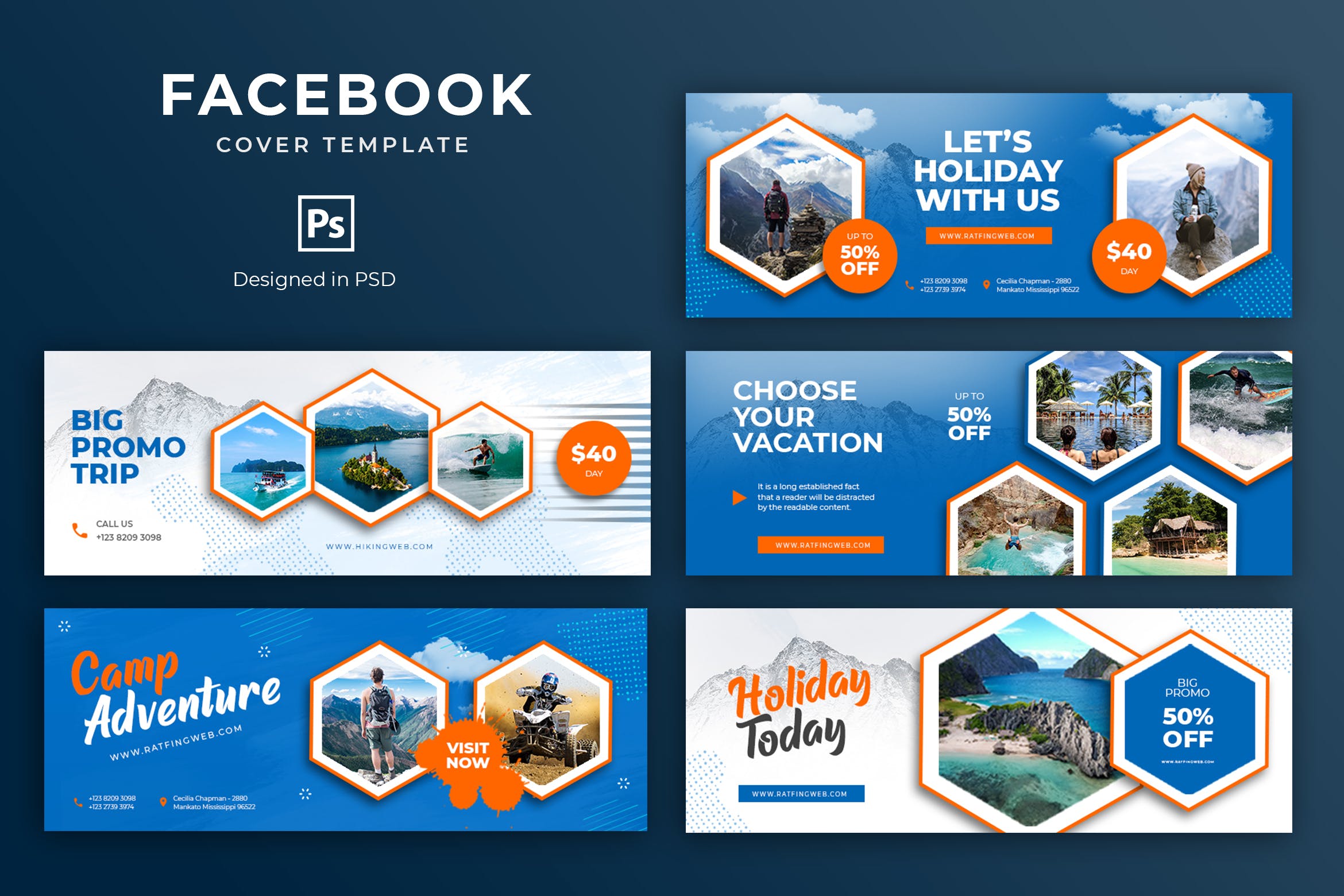 旅游度假主题Facebook主页封面设计模板素材库精选 Holiday Facebook Cover Template插图