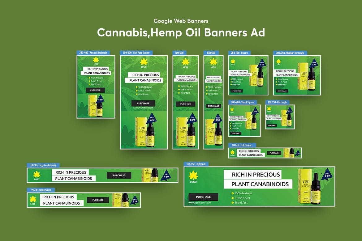 CBD大麻电子烟油Banner16设计网精选广告模板素材 Cannabis Products Banner Ad插图(1)