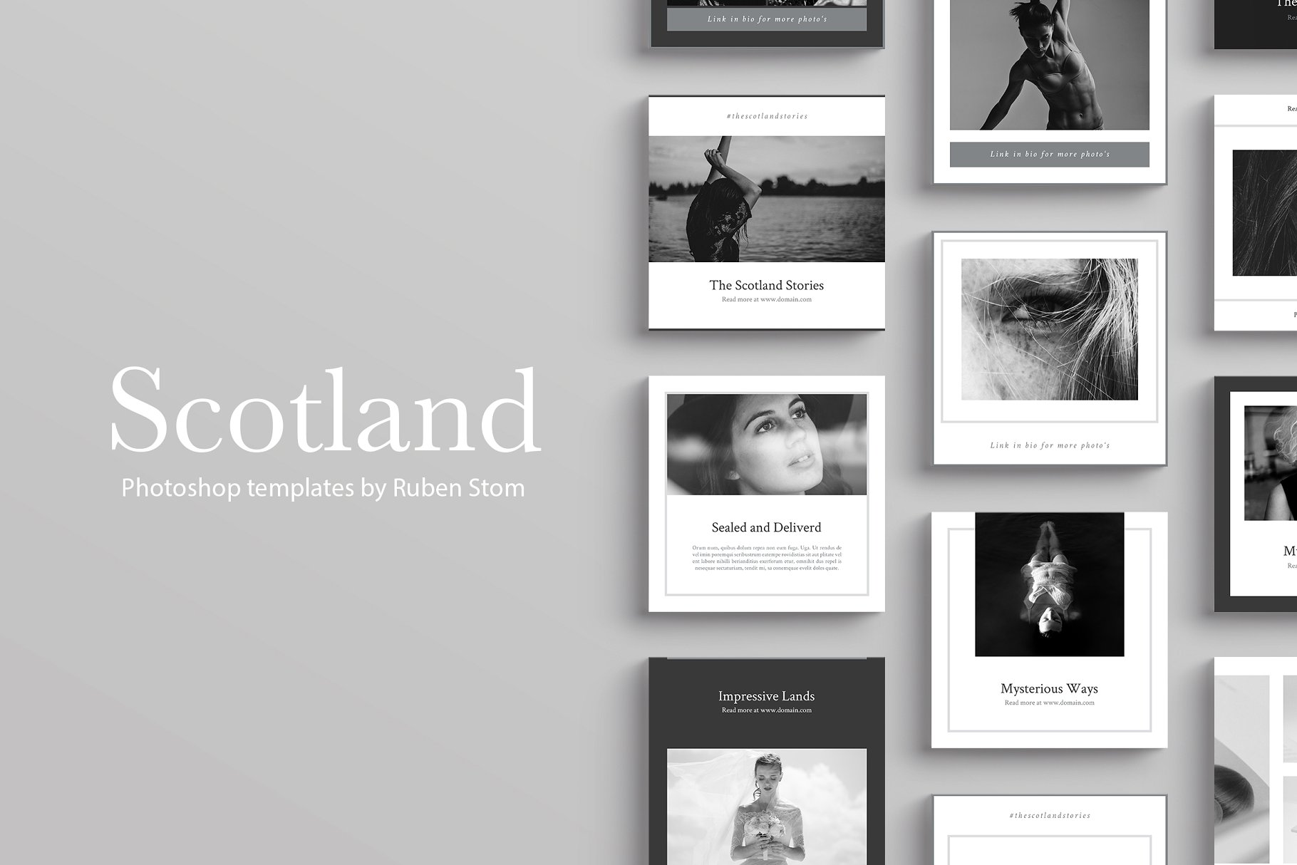黑白风社交媒体设计素材合集 Scotland Social Media Pack插图