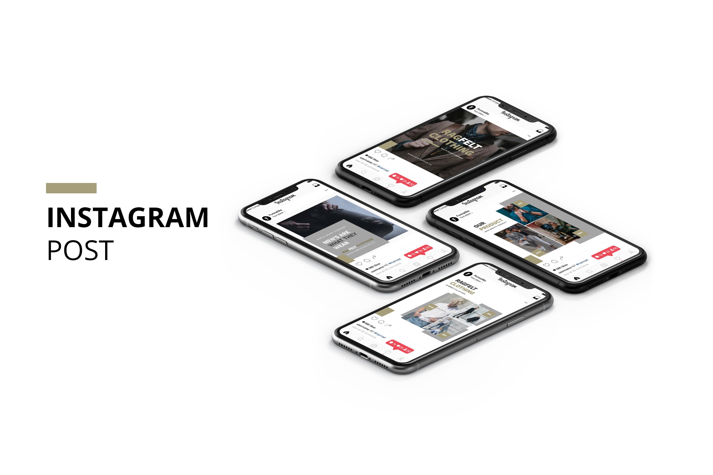 男装品牌推广Instagram贴图设计模板素材库精选 Ragfelt Man Fashion Instagram Post插图