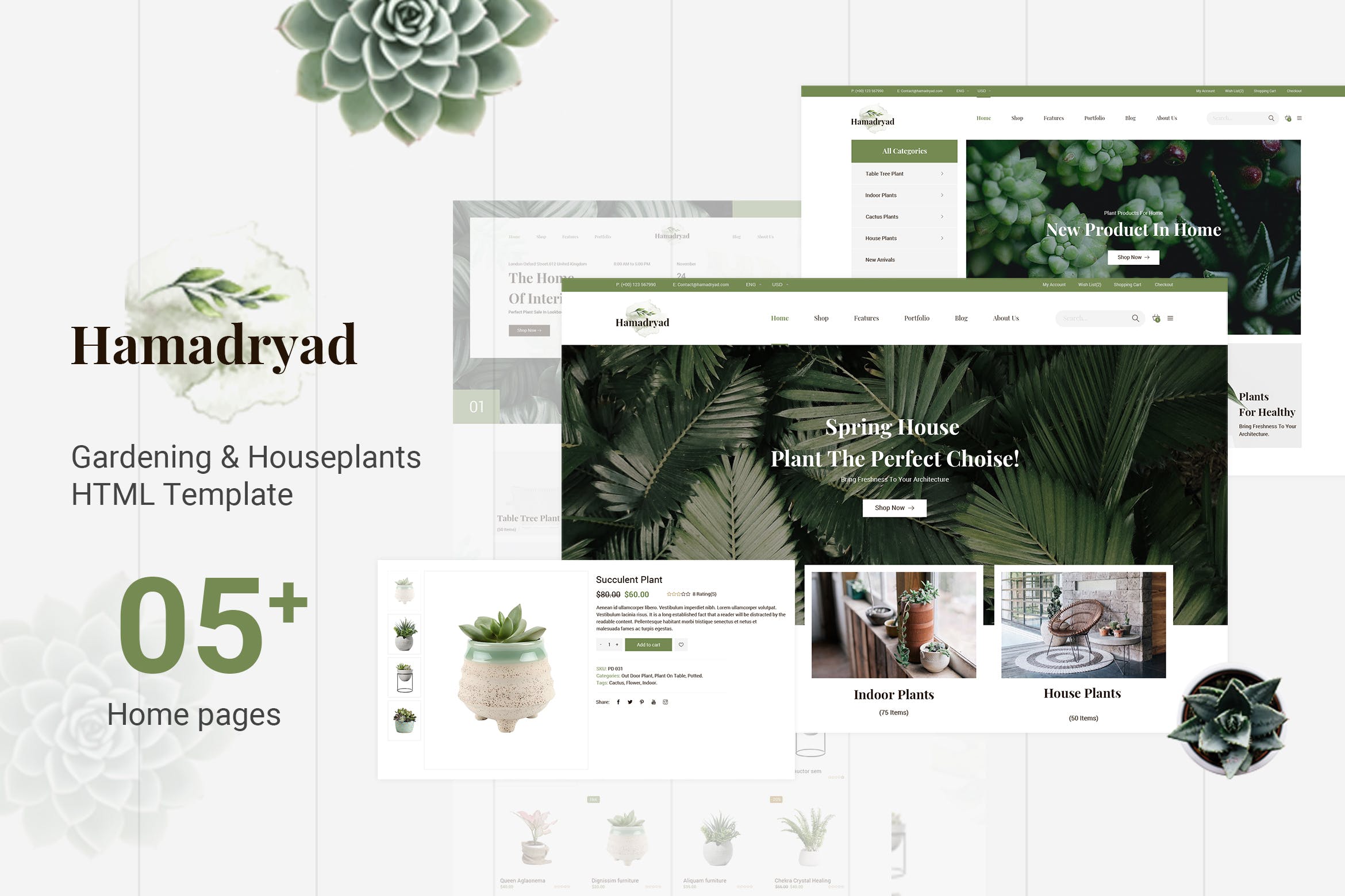 园艺设计/植物盆栽主题网站建设HTML模板素材库精选 Hamadryad | Gardening & Houseplants HTML Template插图