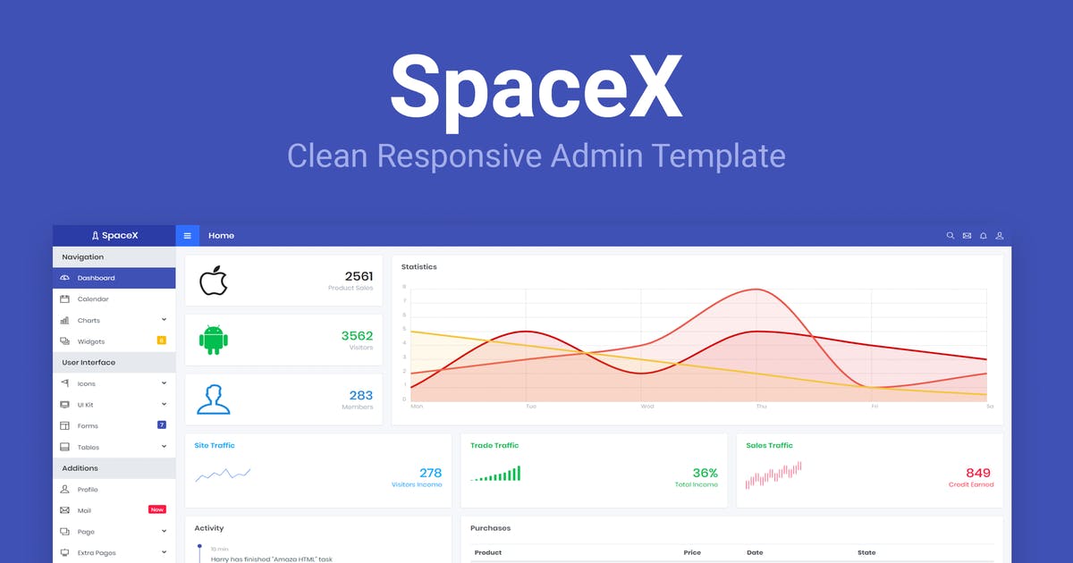 网站管理后台Bootstrap框架模板素材库精选下载 SpaceX – Bootstrap Admin Template插图