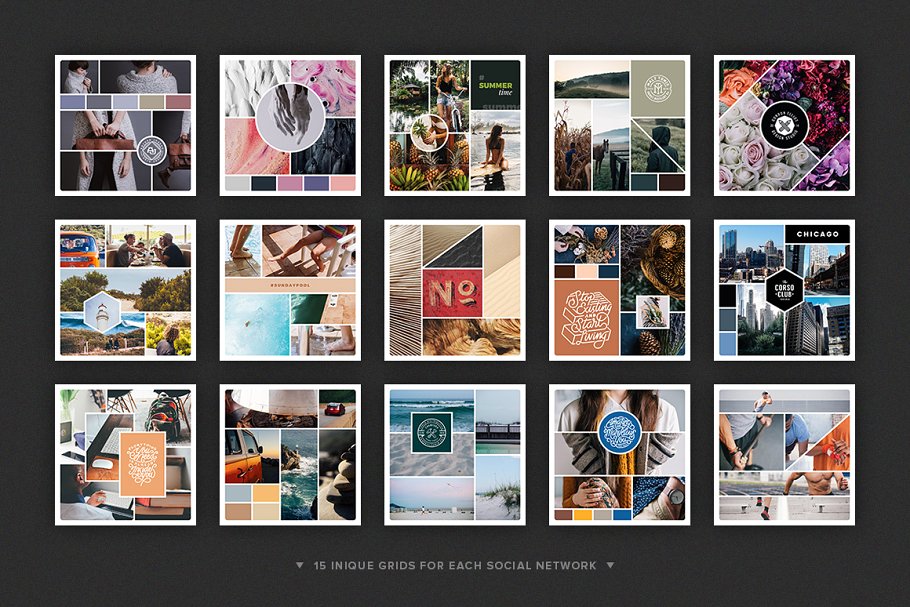 拼图风格社交媒体插图模板16设计网精选 Mood Boards Social Media Collection插图(2)