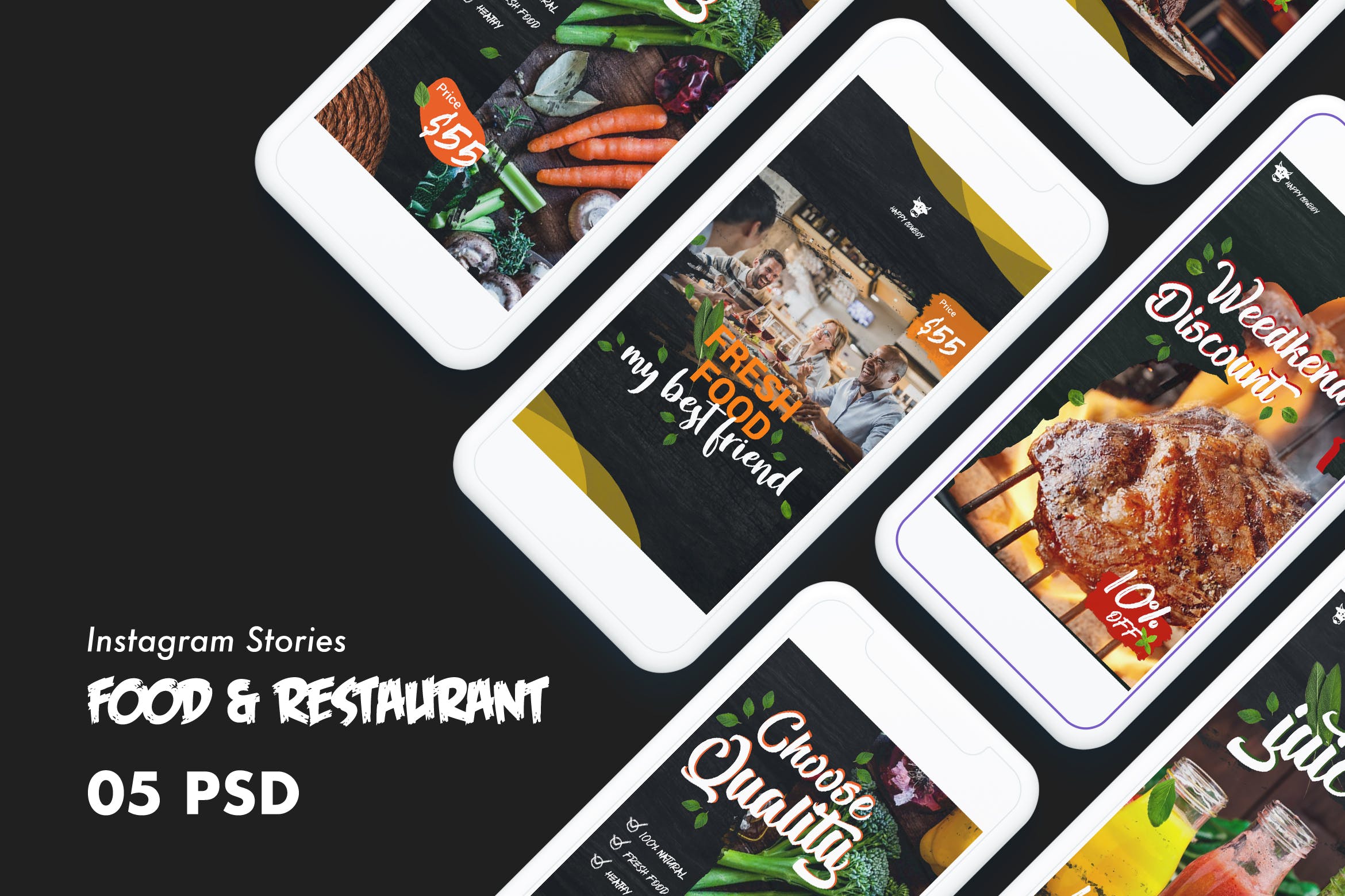 西式美食&餐厅Instagram品牌广告设计PSD模板非凡图库精选 Food & Restaurants Instagram Stories PSD Template插图
