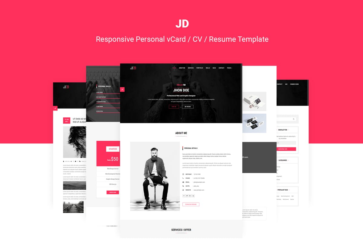 个人电子简历网站模板16设计网精选 JD | Personal vCard / CV / Resume Template插图