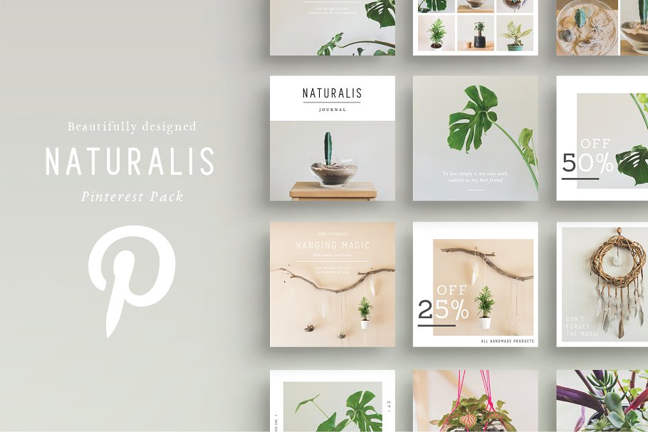 植物盆栽主题社交媒体贴图模板非凡图库精选[Pinterest版本] NATURALIS Pinterest Pack插图