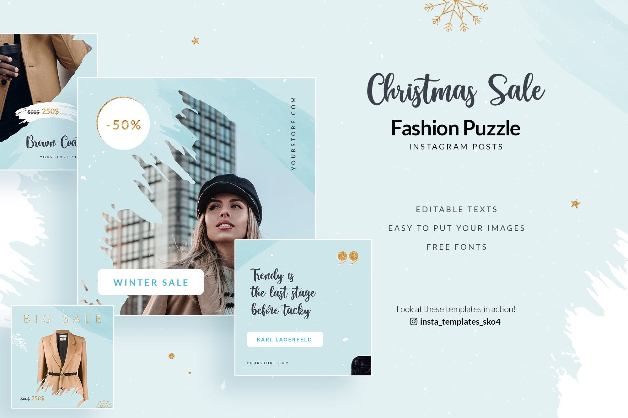圣诞节时尚促销广告Instagram拼图风格设计模板普贤居精选 Christmas Fashion Sale – Instagram Puzzle插图(2)