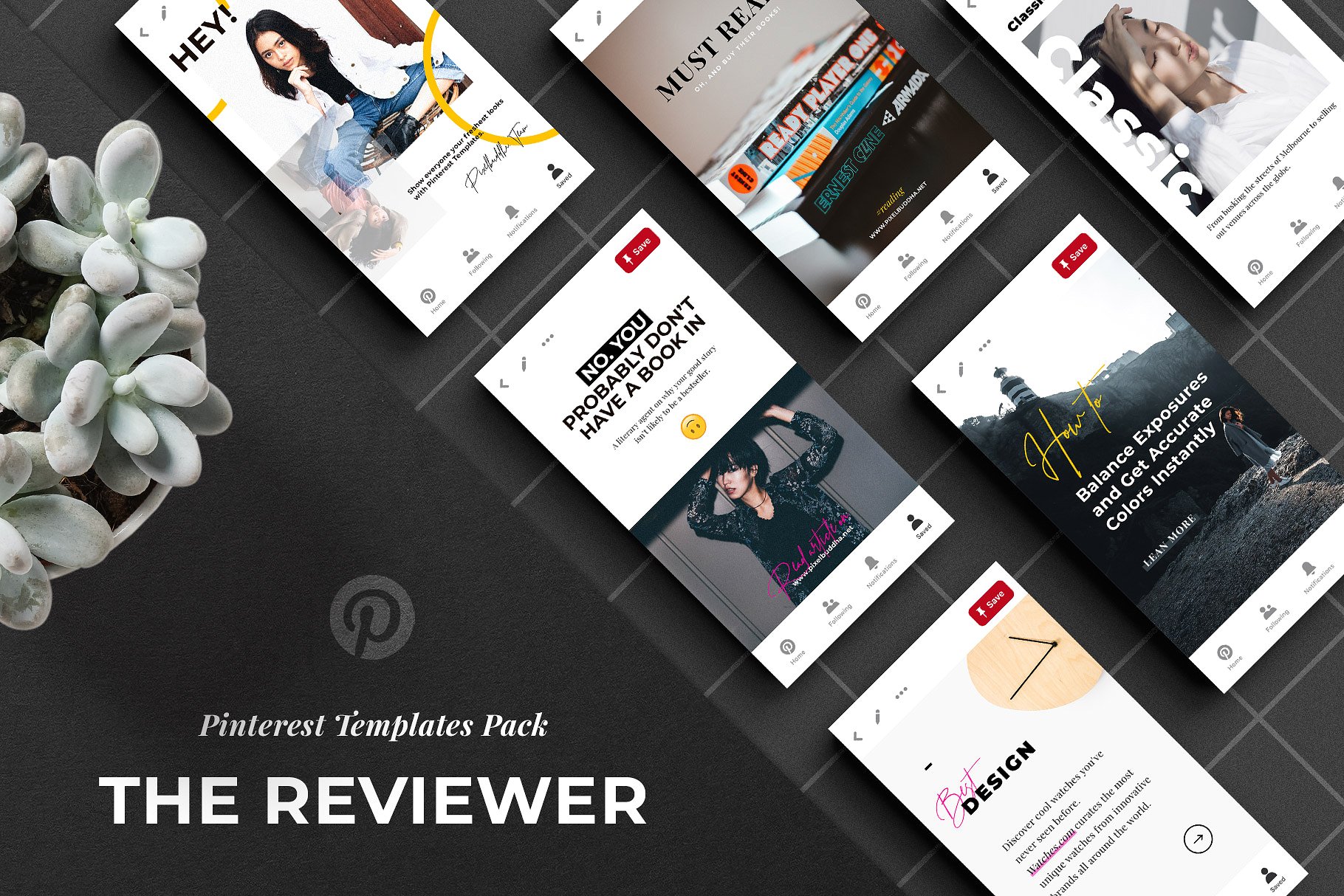 Pinterest品牌营销贴图PSD模板16图库精选 The Reviewer Pinterest Templates Set插图