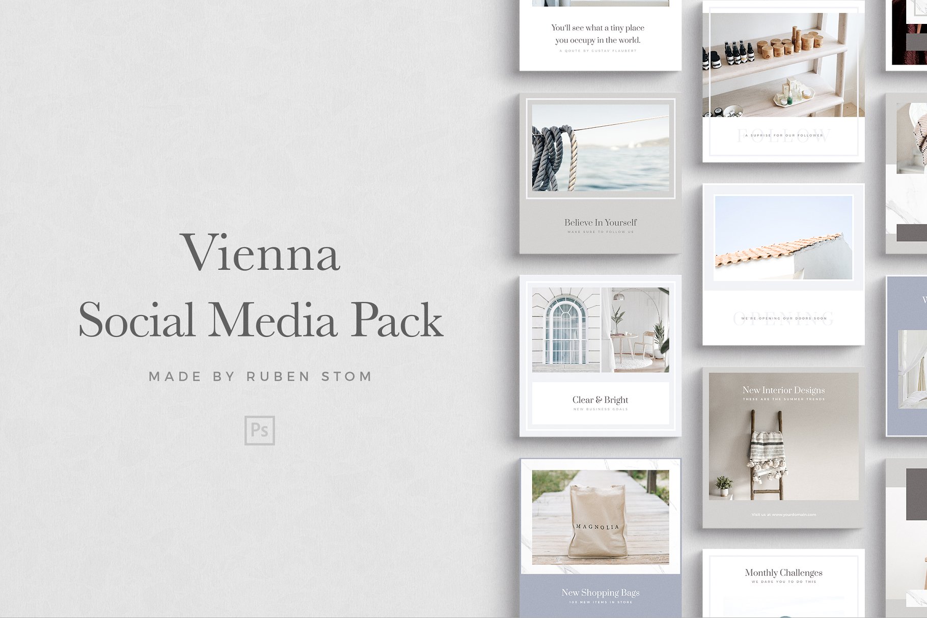 简约风社交媒体贴图设计模板素材库精选 Vienna Social Media Pack插图