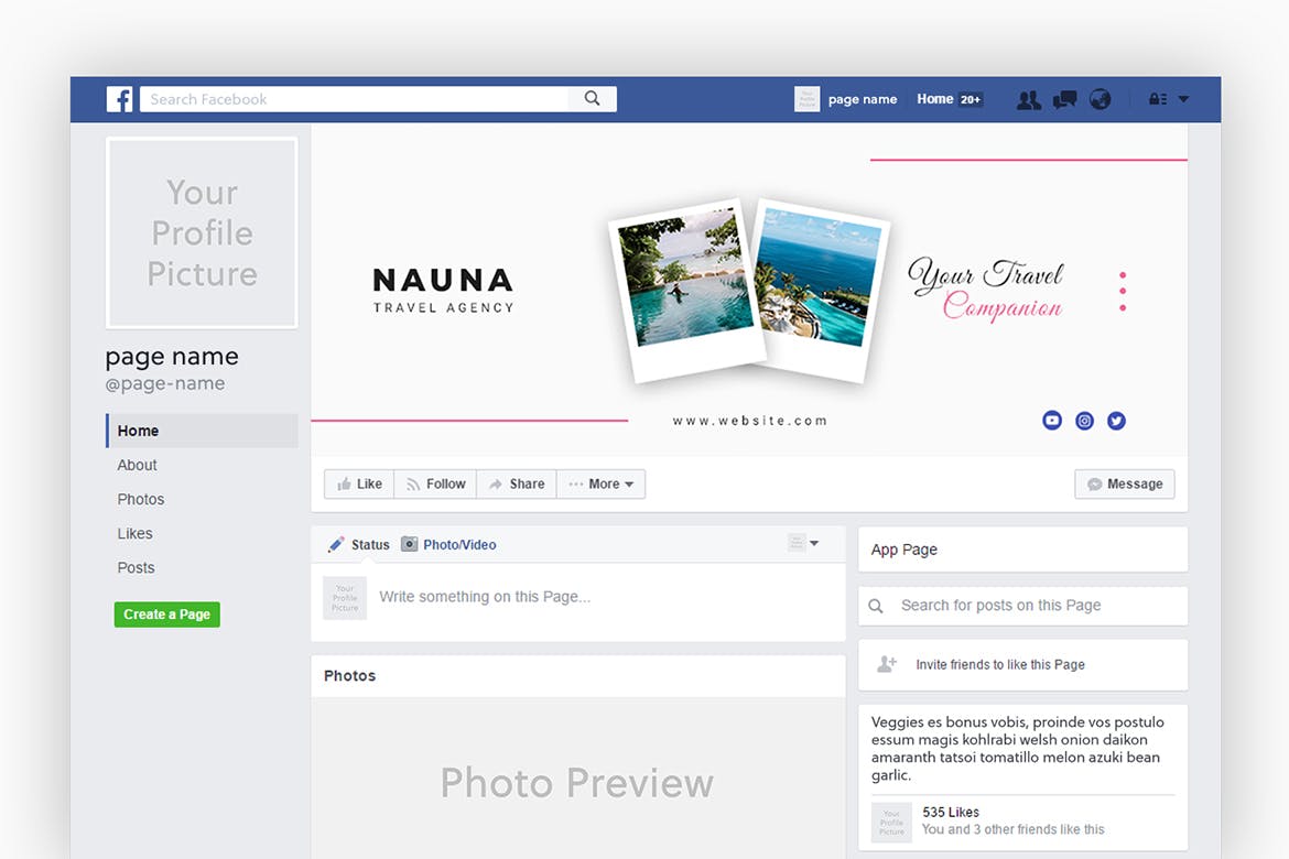 旅游代理商Facebook营销主页封面设计模板素材库精选 Nauna Travel Agency Facebook Cover插图(3)