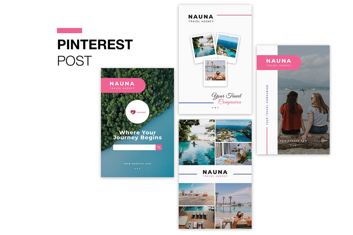 旅游代理商Pinterest社交推广设计素材 Nauna Travel Agency Pinterest Post插图(1)