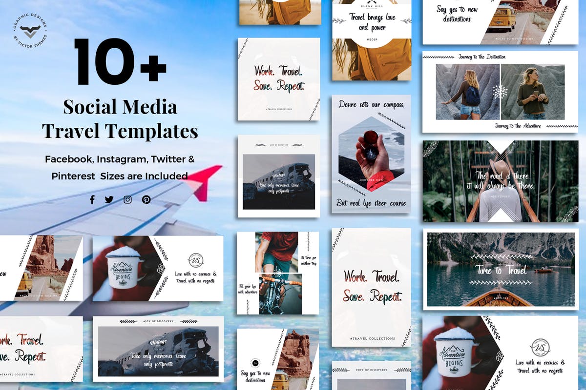 10+社交媒体旅行品牌宣传广告设计模板素材库精选 Social Media Travel Templates插图