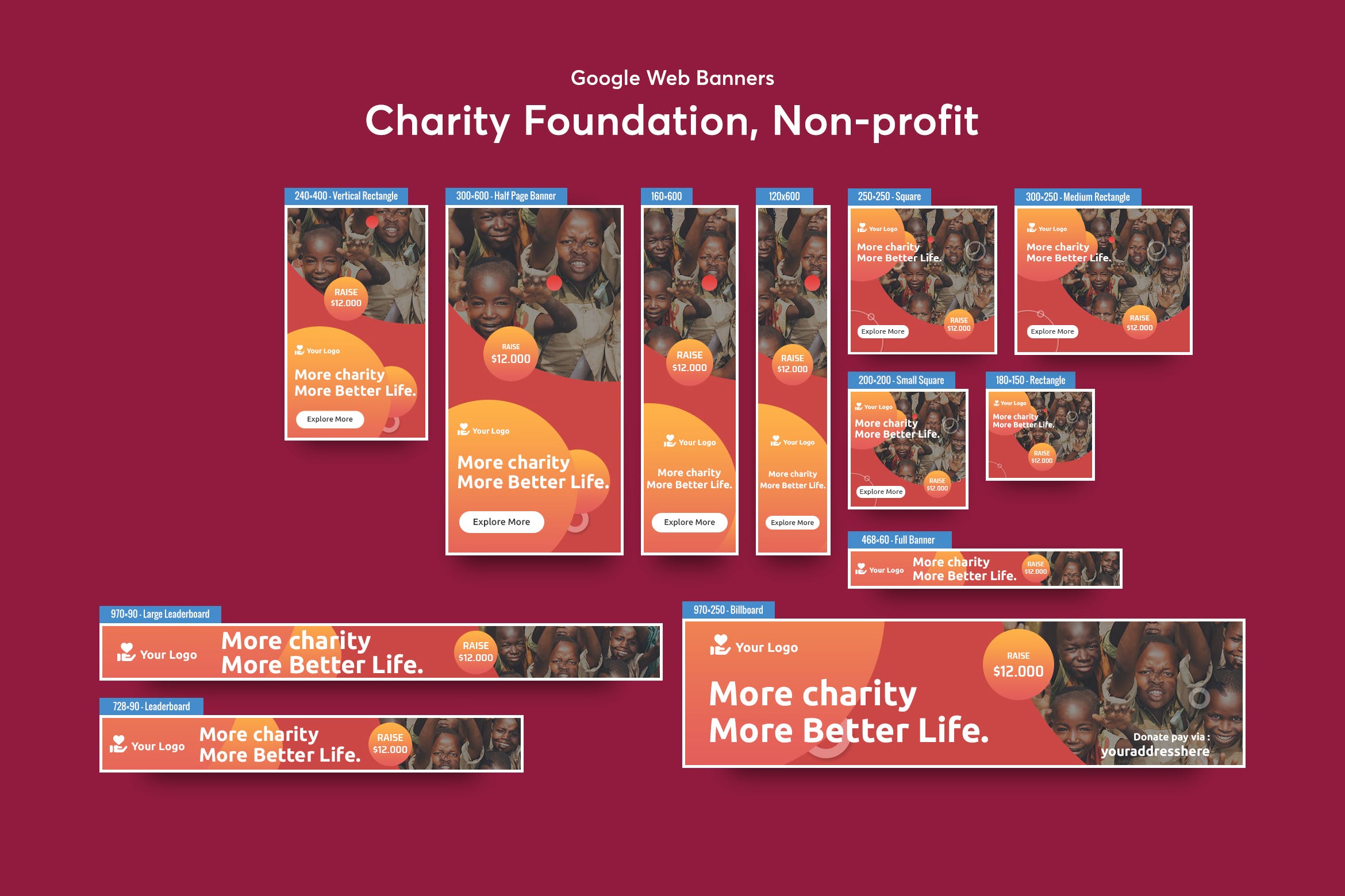 慈善基金会/非营利类型Banner横幅普贤居精选广告模板v2 Charity Foundation, Non-profit Banners Ad插图
