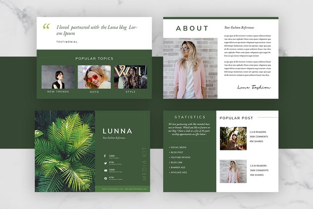 优雅时尚社交媒体博客媒体设计素材包v2 Luna – Media Kit & Sponsorship插图(3)