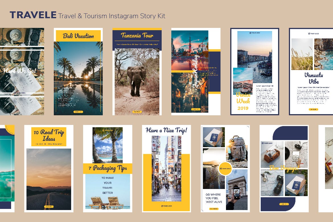 旅行旅游品牌推广Instagram设计素材包 TRAVELE – Instagram Story Kit插图(5)