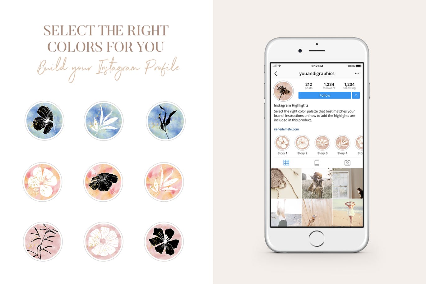 112个创意水彩花卉Instagram社交封面设计素材 Floral Instagram Highlight Covers插图(1)