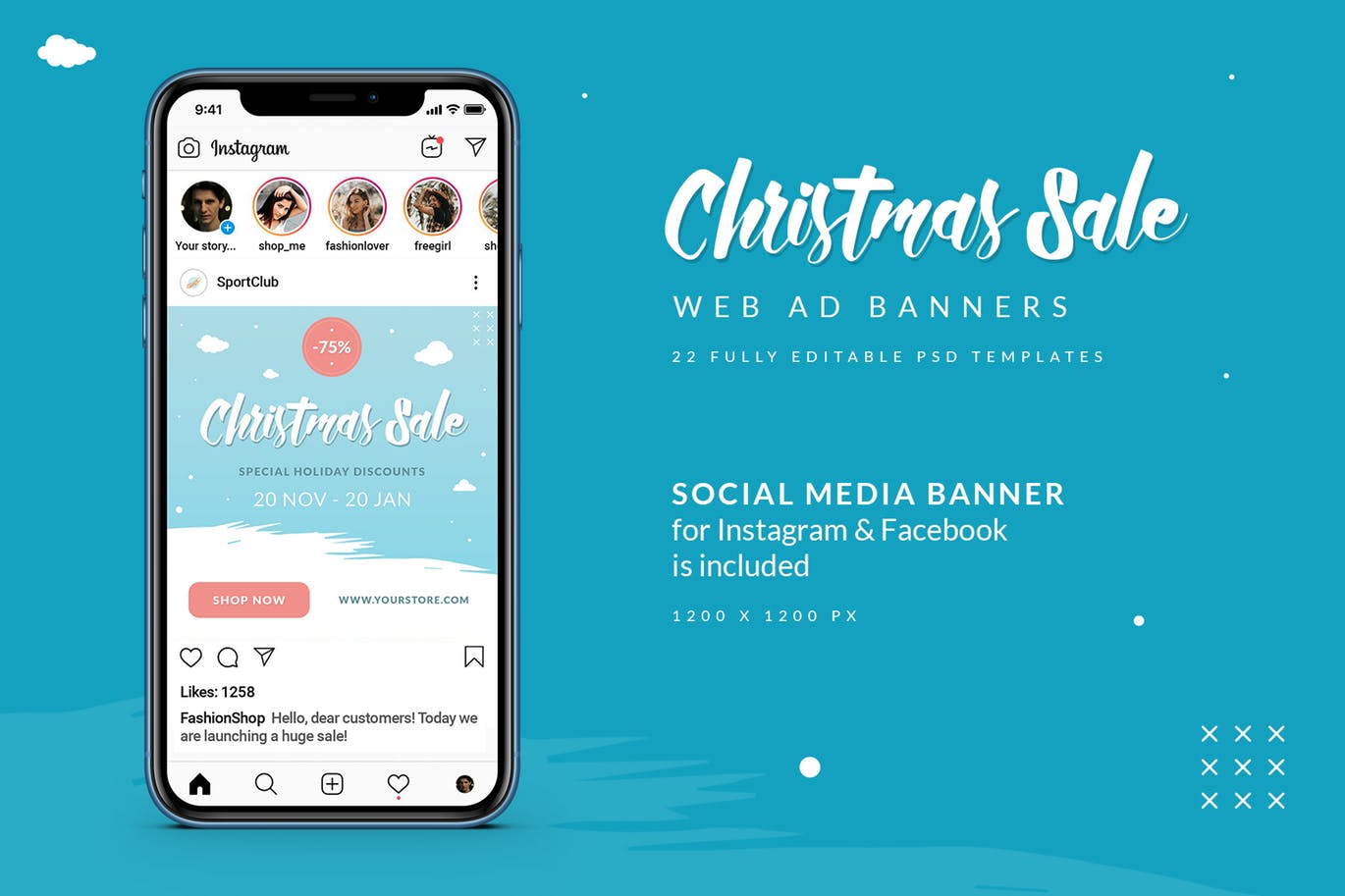 圣诞节主题背景多尺寸网站Banner素材库精选广告模板 Christmas Sale Web Ad Banners插图(1)