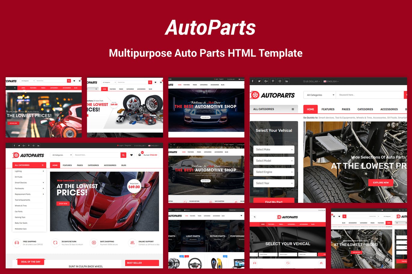 汽车配件网上商城HTML模板素材库精选 AutoParts – Equipments, Accessories HTML Template插图