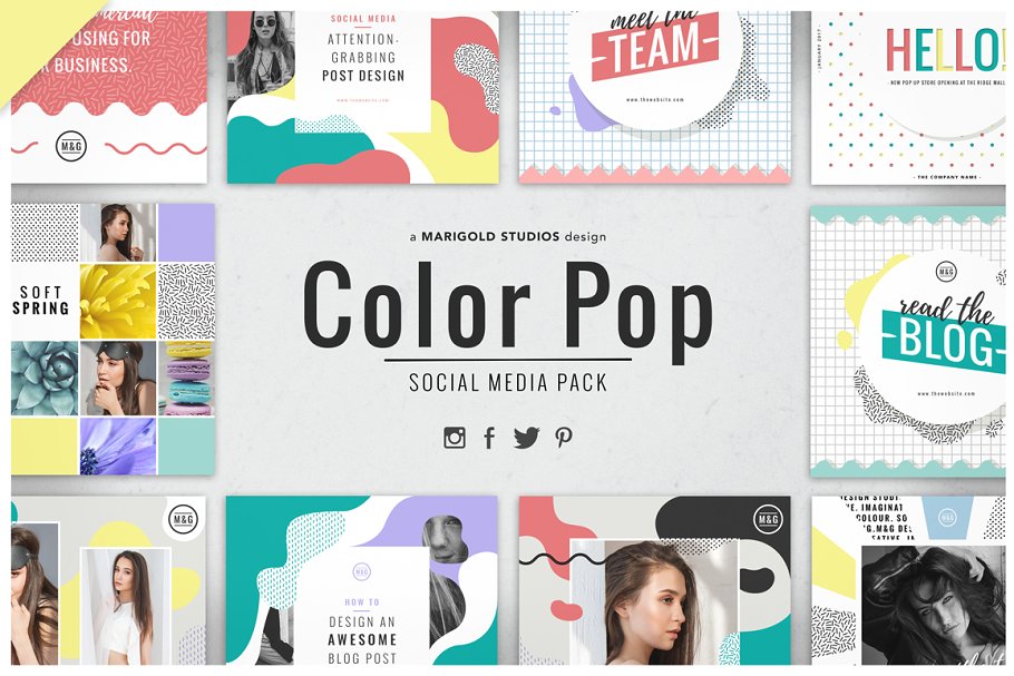 色彩缤纷风格社交媒体贴图素材包 COLOR POP | Social Media Pack插图