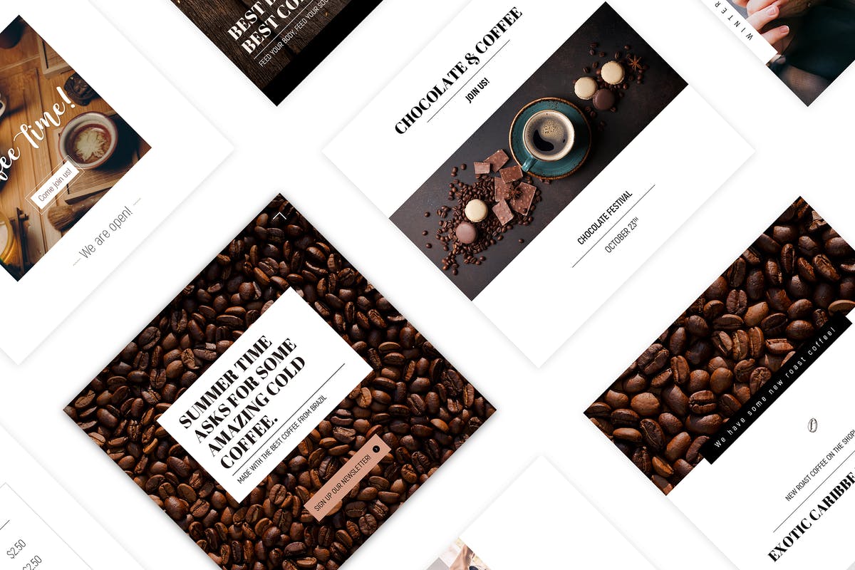 咖啡品牌社交媒体自媒体广告设计素材 Coffee House – Social Media Template插图