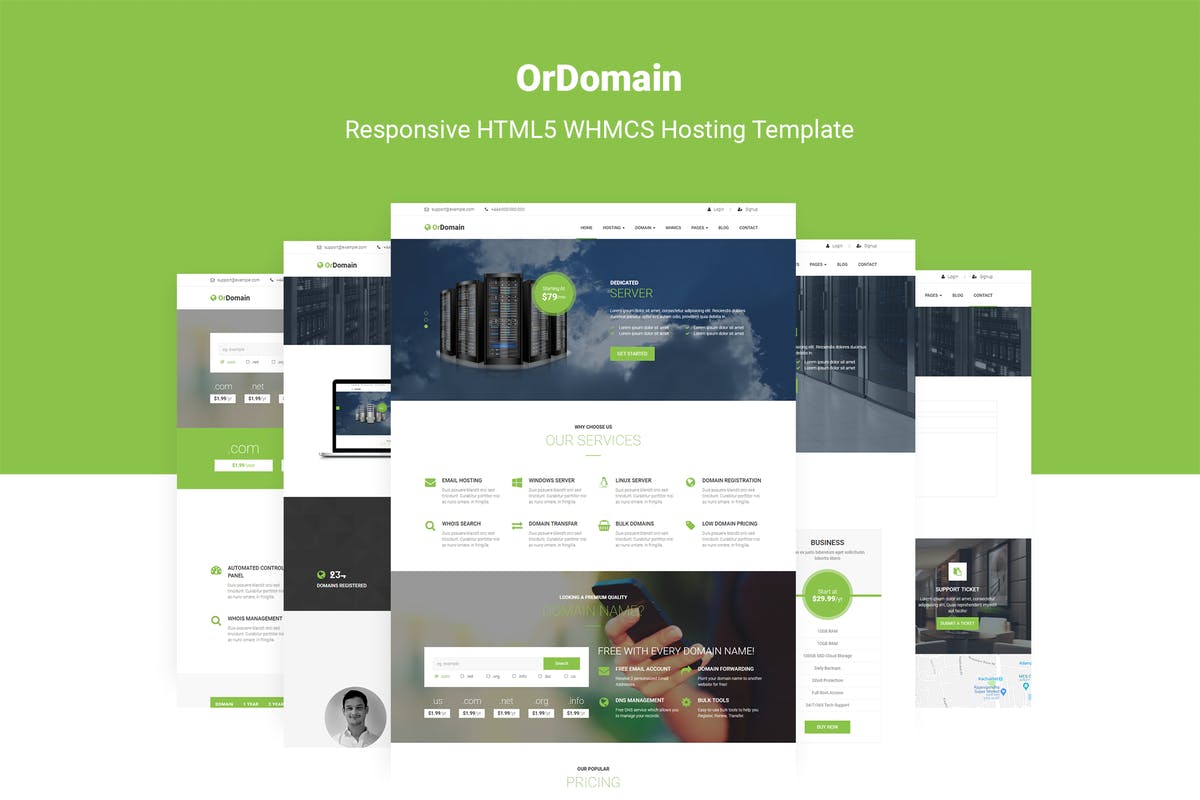 域名注册服务器托管服务商网站响应式WHMCS模板素材库精选 OrDomain – Responsive HTML5 WHMCS Template插图