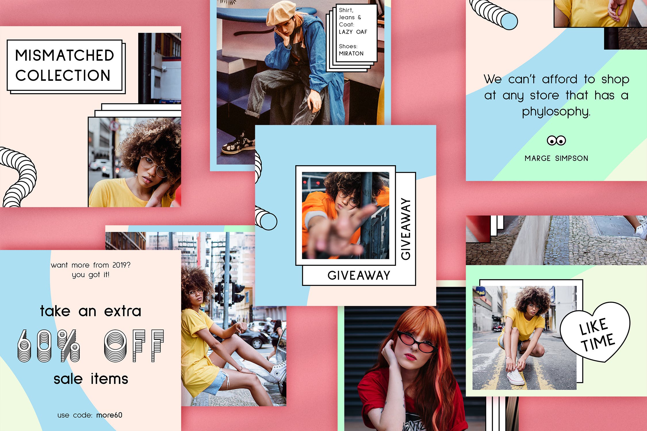 孟菲斯风格Instagram社交时尚拼图设计模板16设计网精选素材 Memphis – Instagram Fashion Puzzle插图(2)